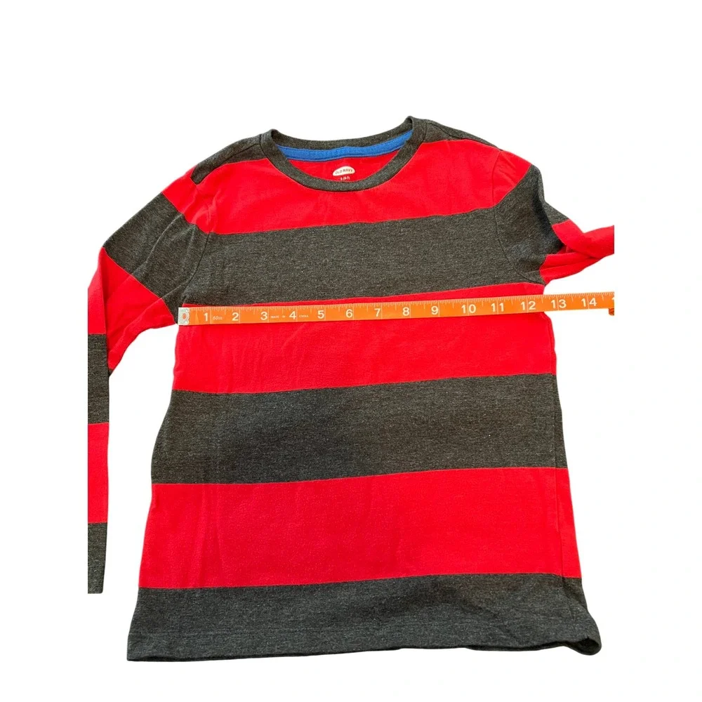 Old Navy‎ Boys Red Charcoal Gray Striped Long Sleeve T-Shirt Size S 6-7